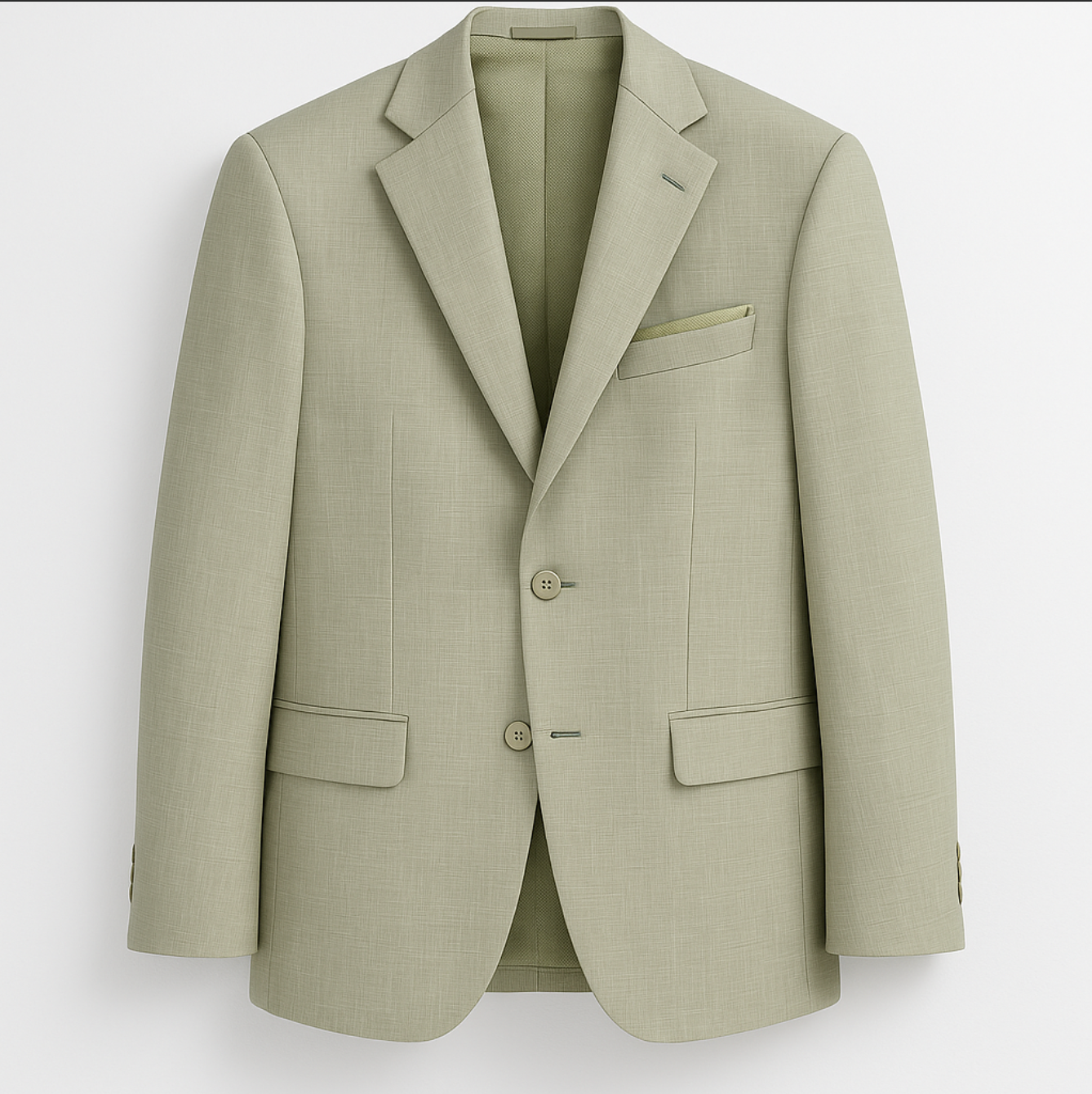 A light green suit jacket with buttons and pockets