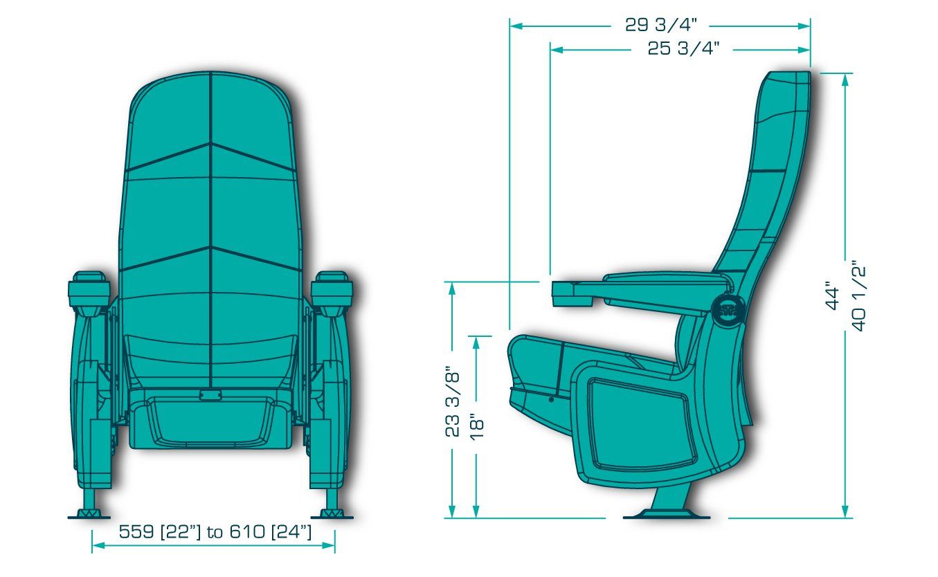 Angela Rocker Commercial Theater Seat Dimensional Drawing