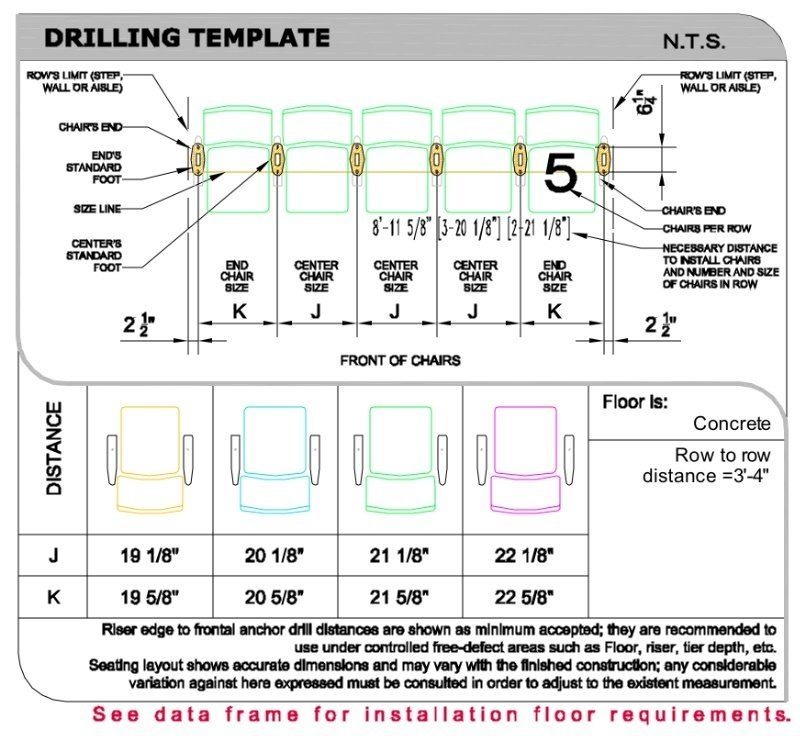 Drilling template for Convention theater seat