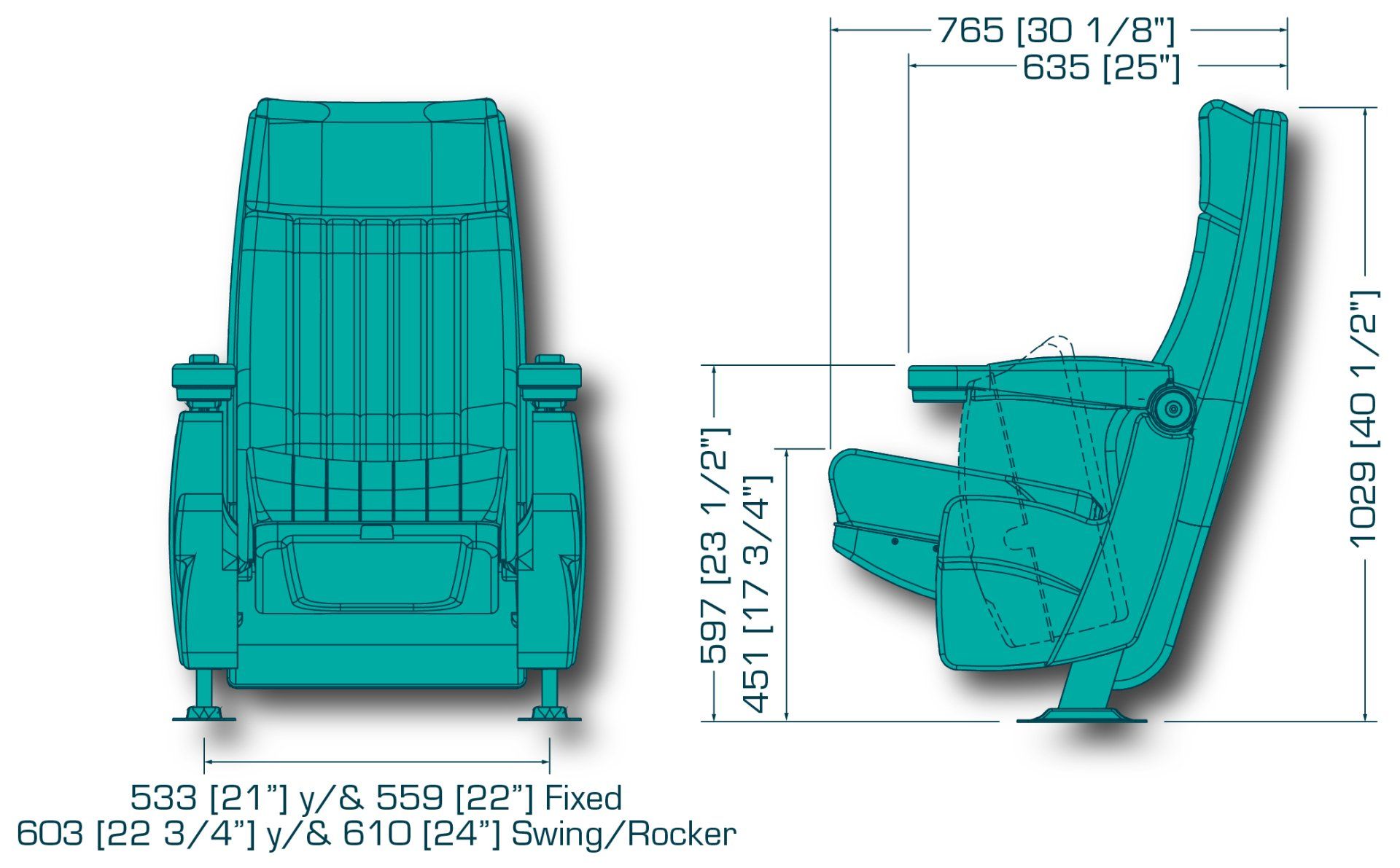 Dimensional Drawing of Florencia Home Theater Seat Salina Kain Commercial Movie Theater Chair