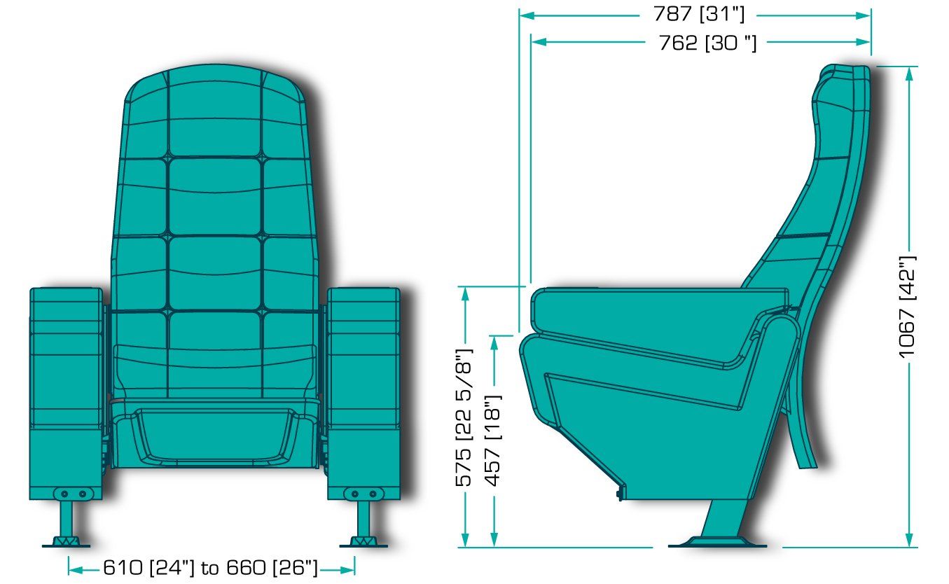 Imperial Plus Regal VIP Barrett Plus Movie Theater Chair Dimensional Drawing