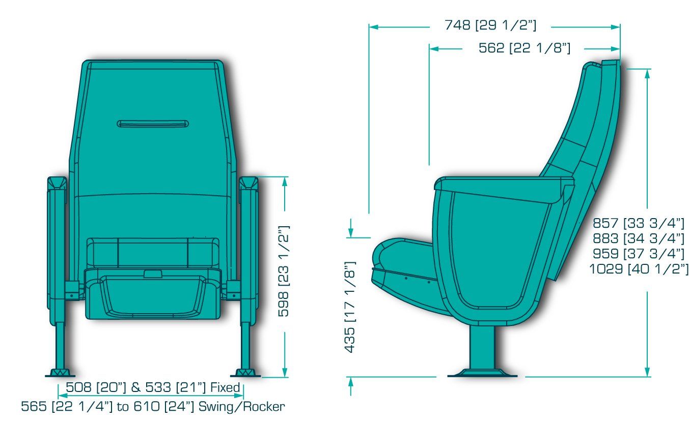 Dimensional Drawing for Marquis Midgar Fixed back Movie Theater and Auditorium Chair