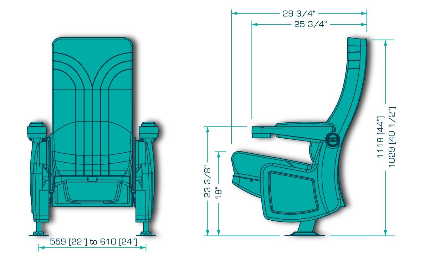 Dimensional Drawing for Vesubio Theater Rocker Siena Vega Commercial Cinema Seat