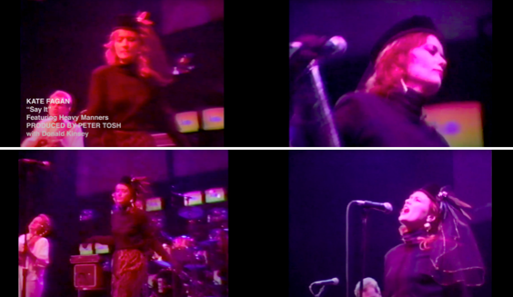 Four images of a woman singing into a microphone