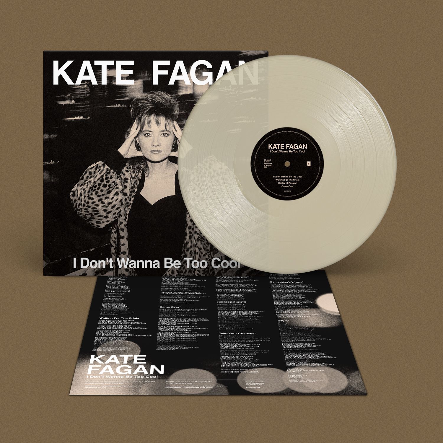 A white vinyl record of kate fagan 's i don 't wanna be too cool