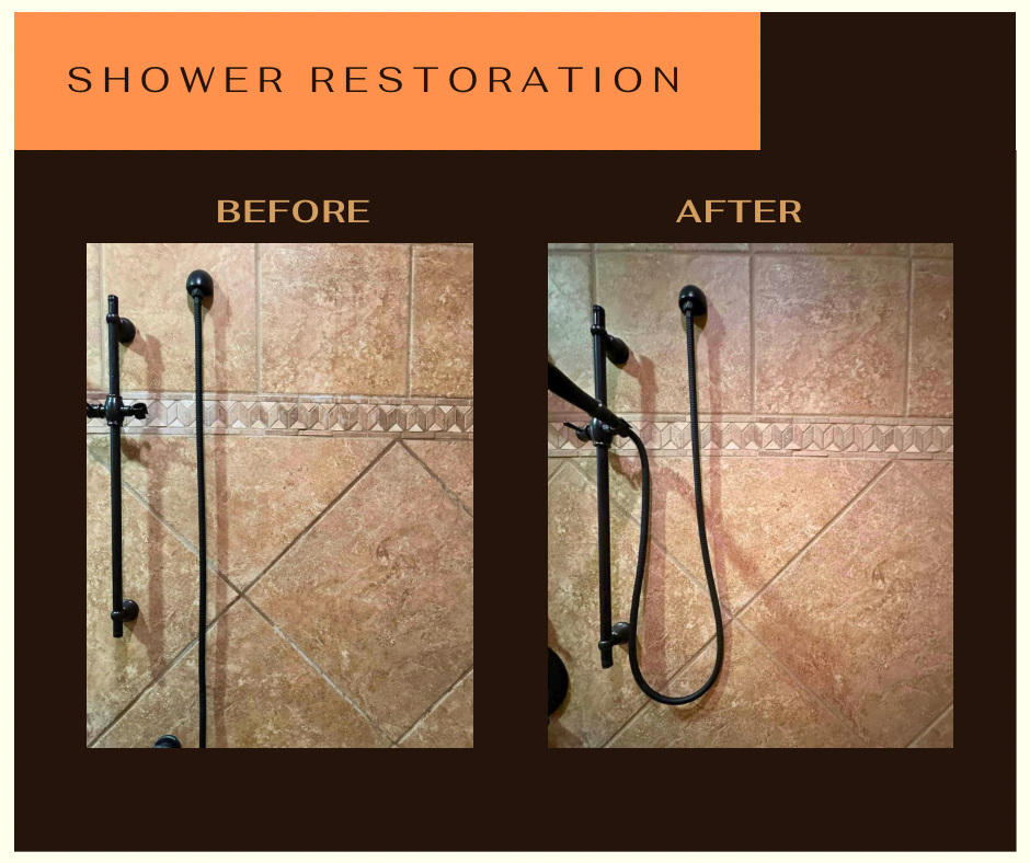 Shower grout color will go from dingy and discolored to clean and nright color. Renu also removed mold off the grout. 