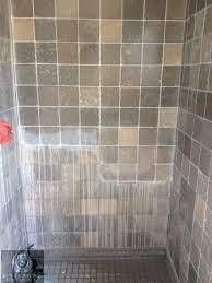 This shower tile and grout has a heavy build up of soap and minerals. Regular household cleaners will not help. This is a job for a professional shower tile cleaner. 