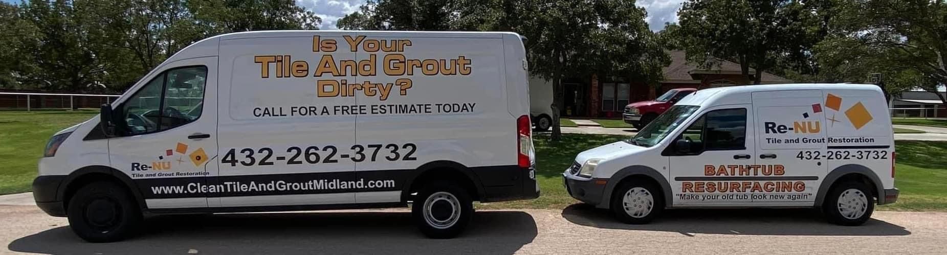 Re-Nu Tile and Grout Restoration Midland Texas. Has tile and grout cleaning vans and bathtub refinishing vans. 