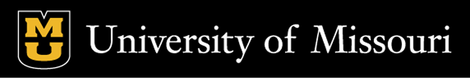 University of Missouri logo on a black background. The logo features a shield with 