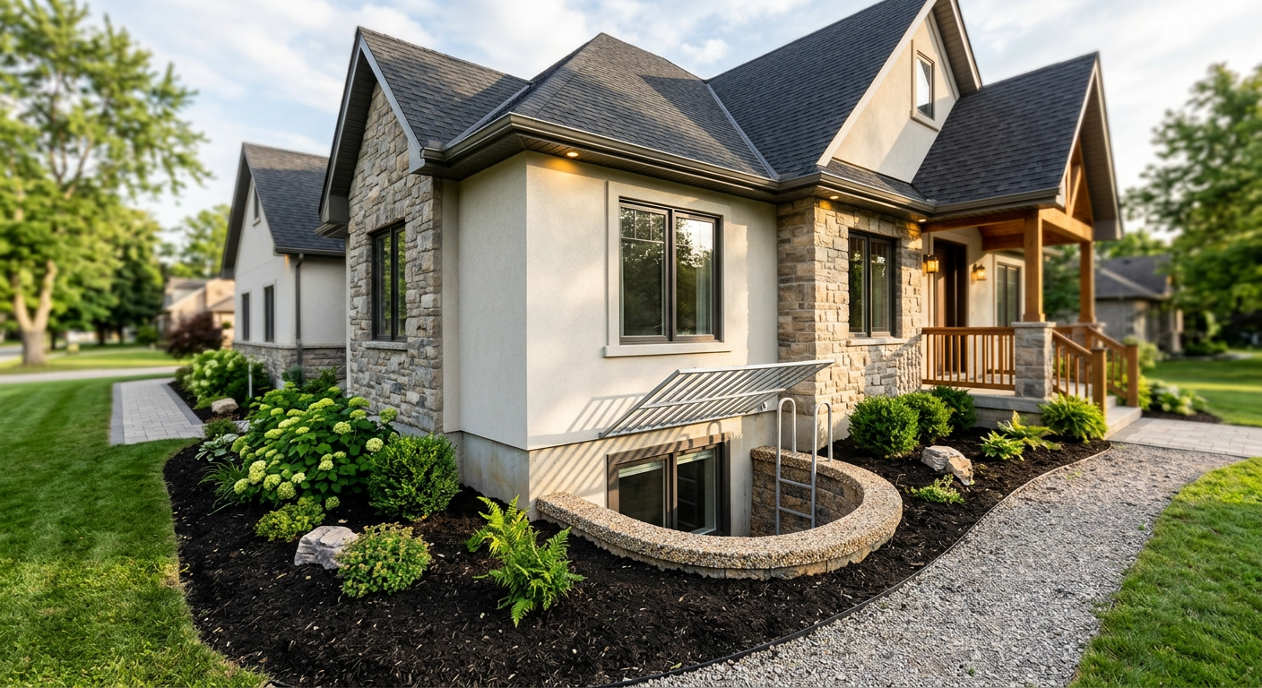 bozeman area home with a new egress window well installed during the montana summer.