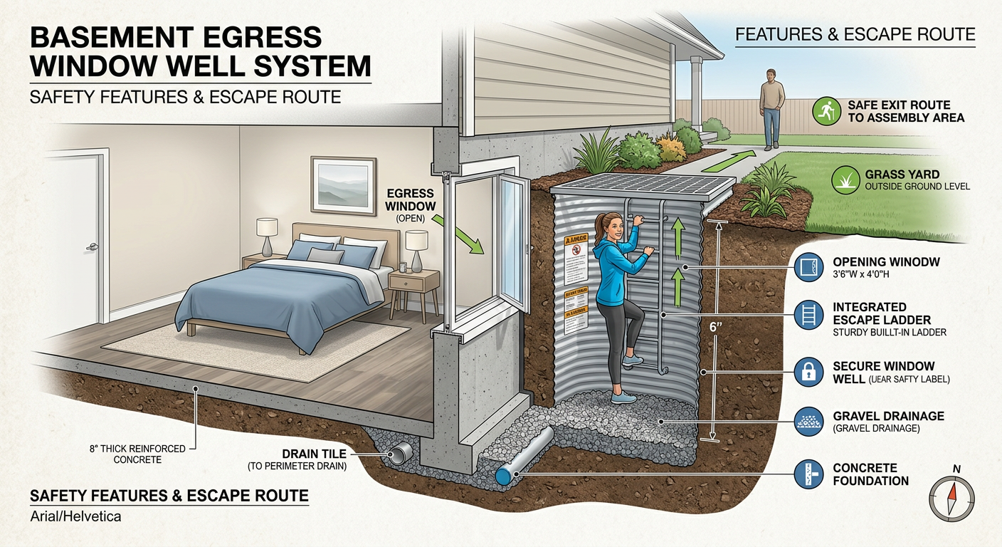 Egress window well installation diagram