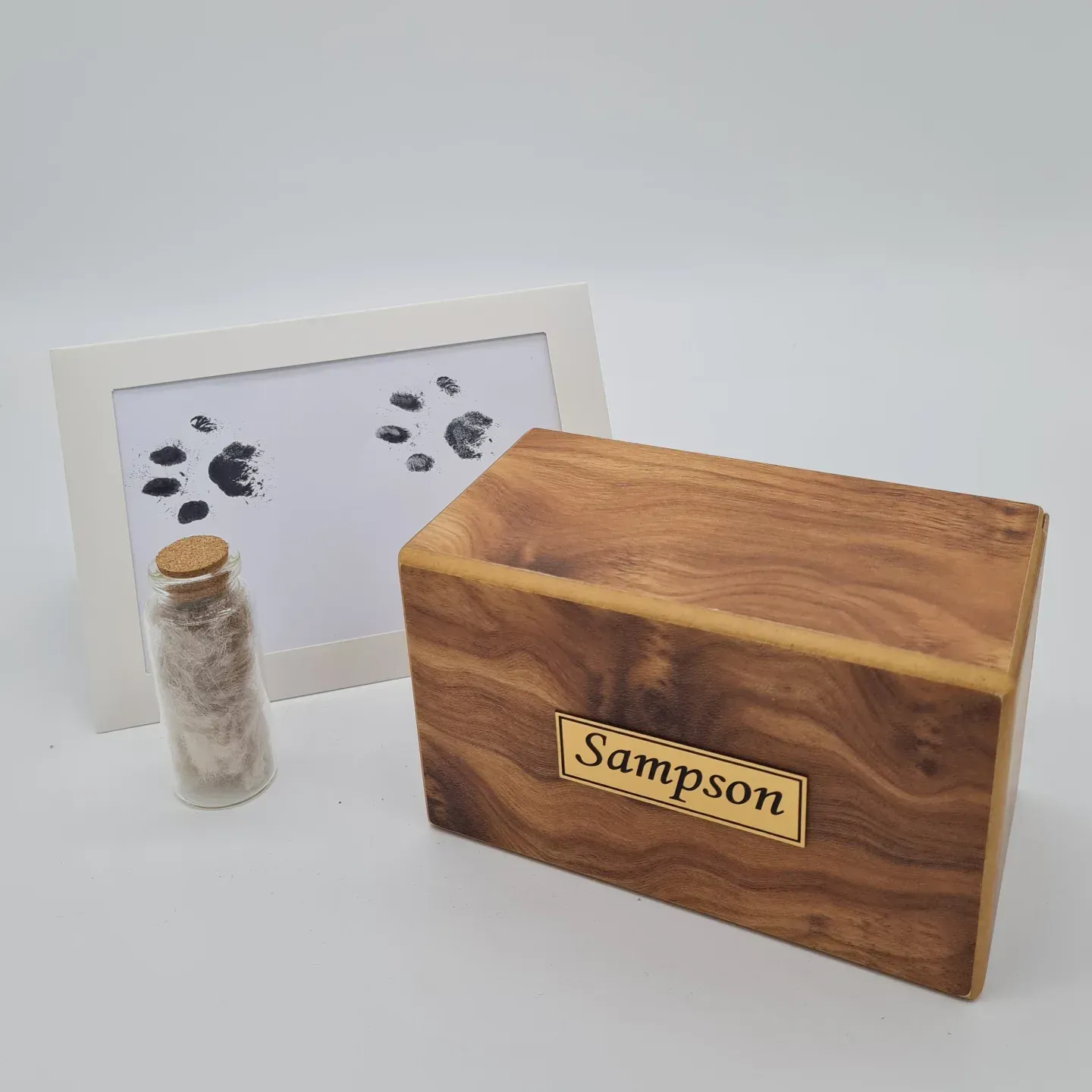 Pet Memorial Set: Wooden Urn With a Nameplate — Furever Pet Cremations in Rockhampton, QLD