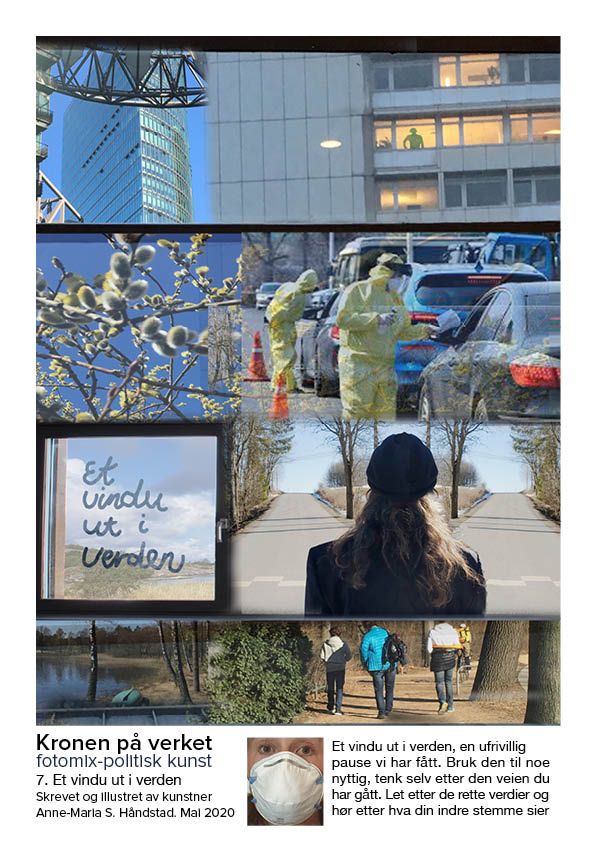 En kvinne går nedover et fortau foran en bygning. Kollasj av endringer under Covid 19.