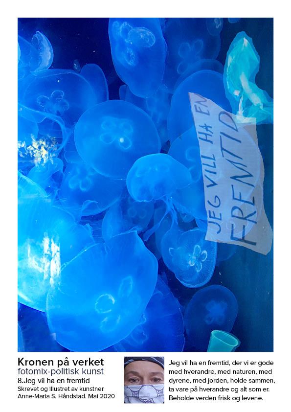 A poster of jellyfish with a sign that says `` jeg vil ha en fremtid ''.