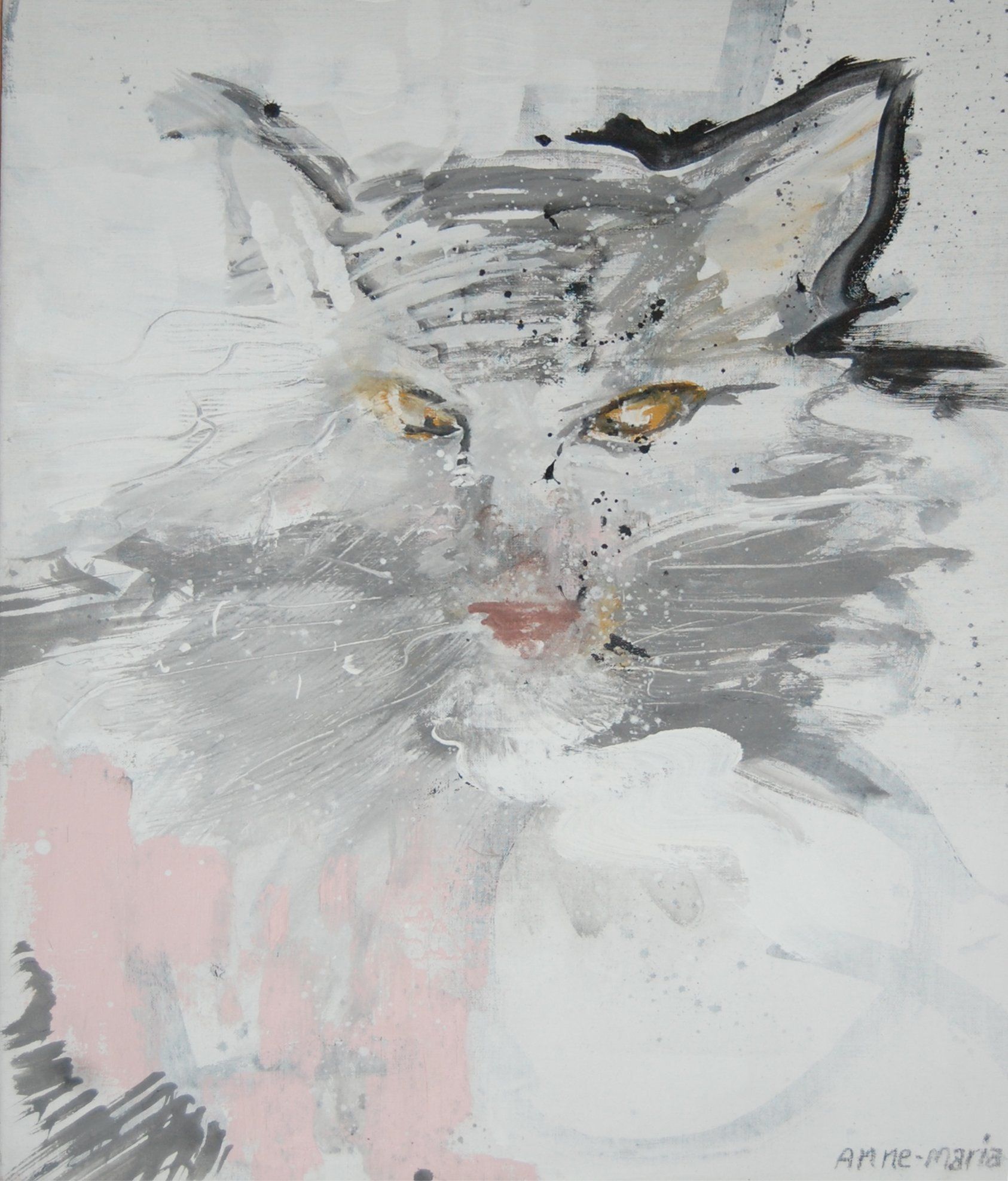 Et nærbilde av et maleri av en katts ansikt