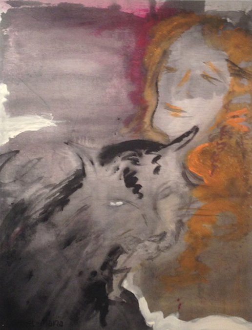 Et nærbilde av et maleri av en kvinne som holder en katt.