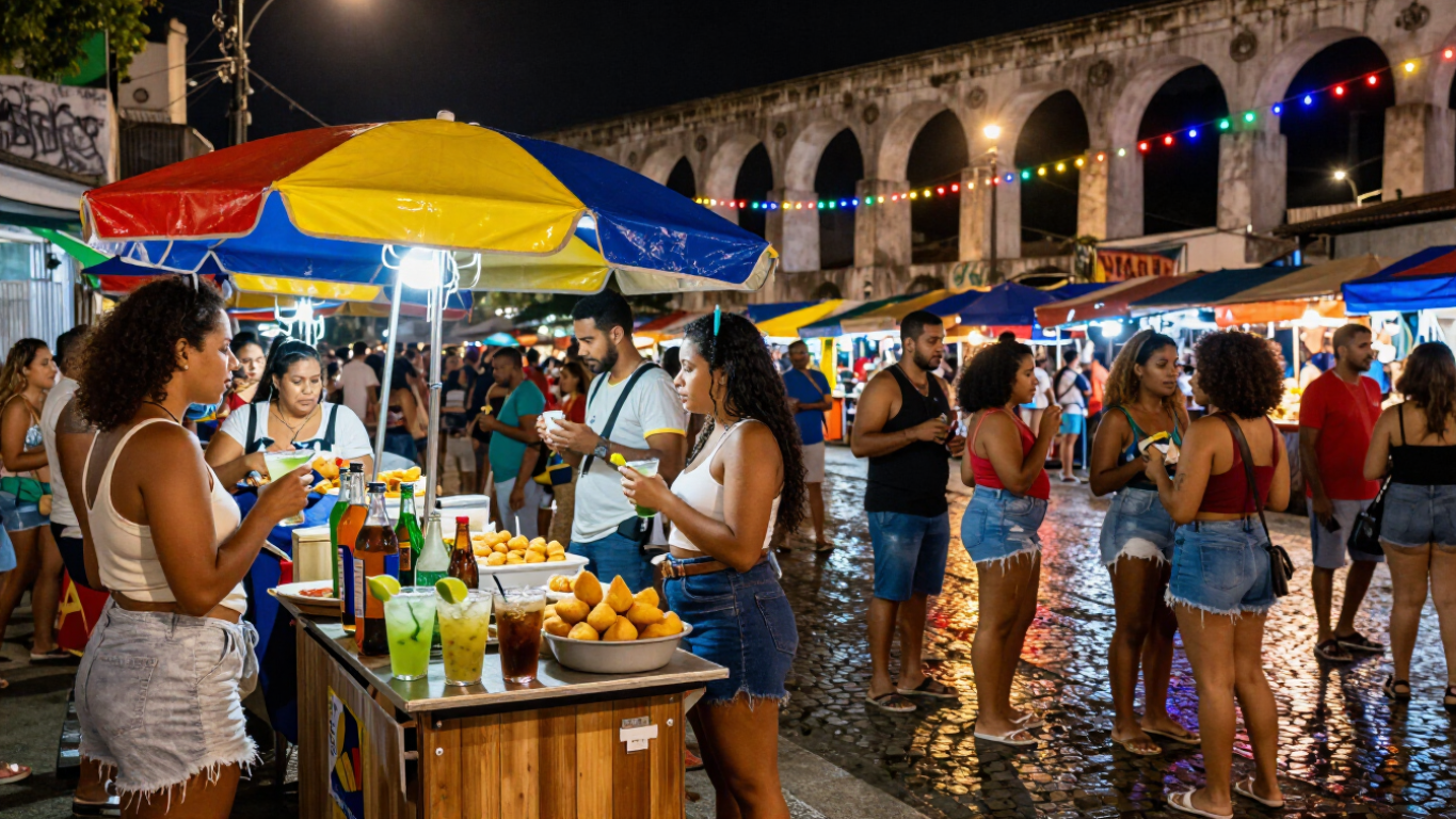 Brazilian drinks street food and nightlife atmosphere in Lapa Rio de Janeiro
