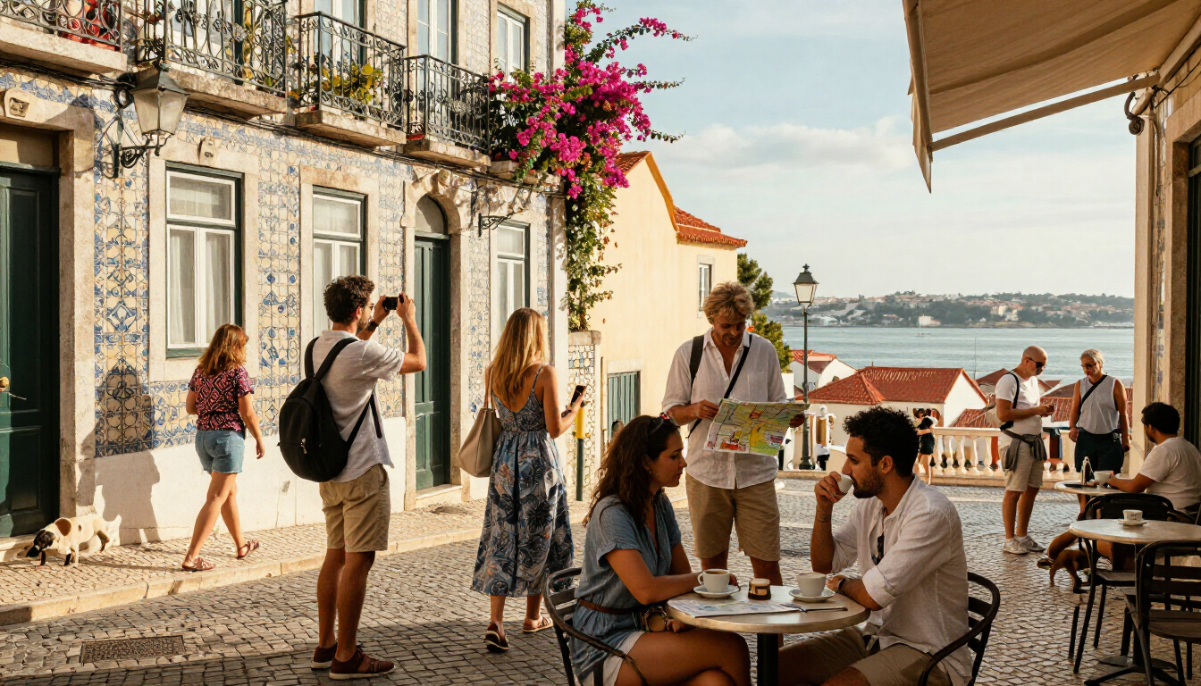 Viajeros explorando los barrios históricos de Lisboa y disfrutando de experiencias locales.