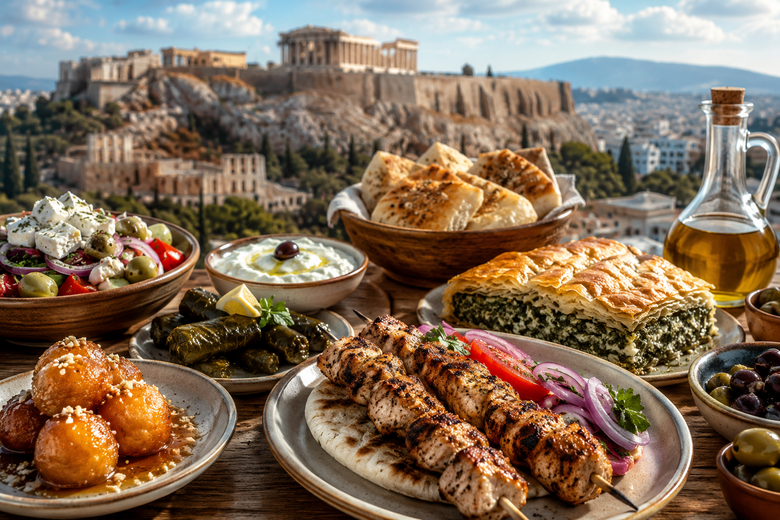 Traditional Greek dishes served in Athens, showcasing the flavors and culinary heritage of Greece.