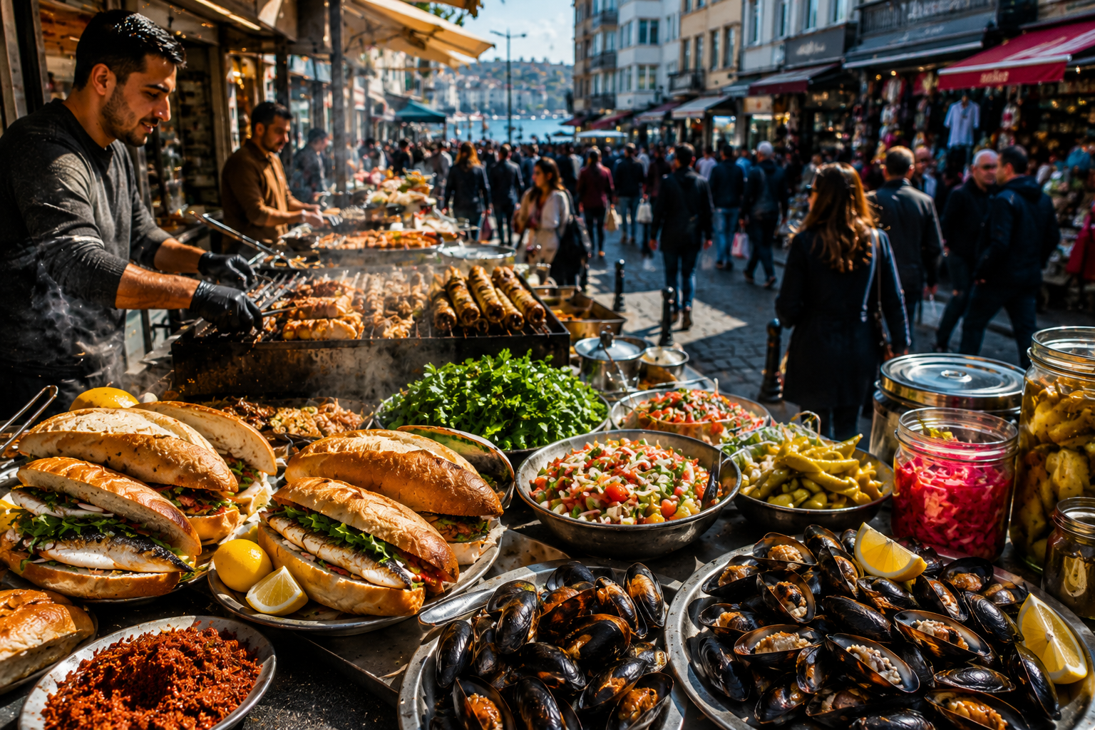 Street food traditionnelle turque dans les rues animées de Kadıköy Istanbul