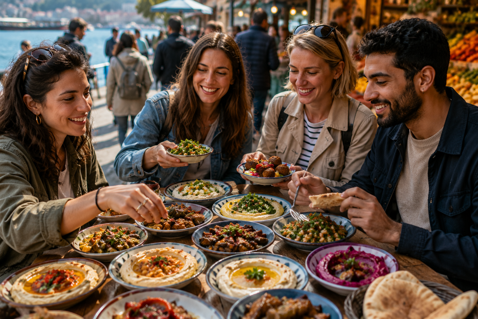 Voyageurs dégustant des spécialités végétariennes turques pendant un food tour à Kadıköy Istanbul