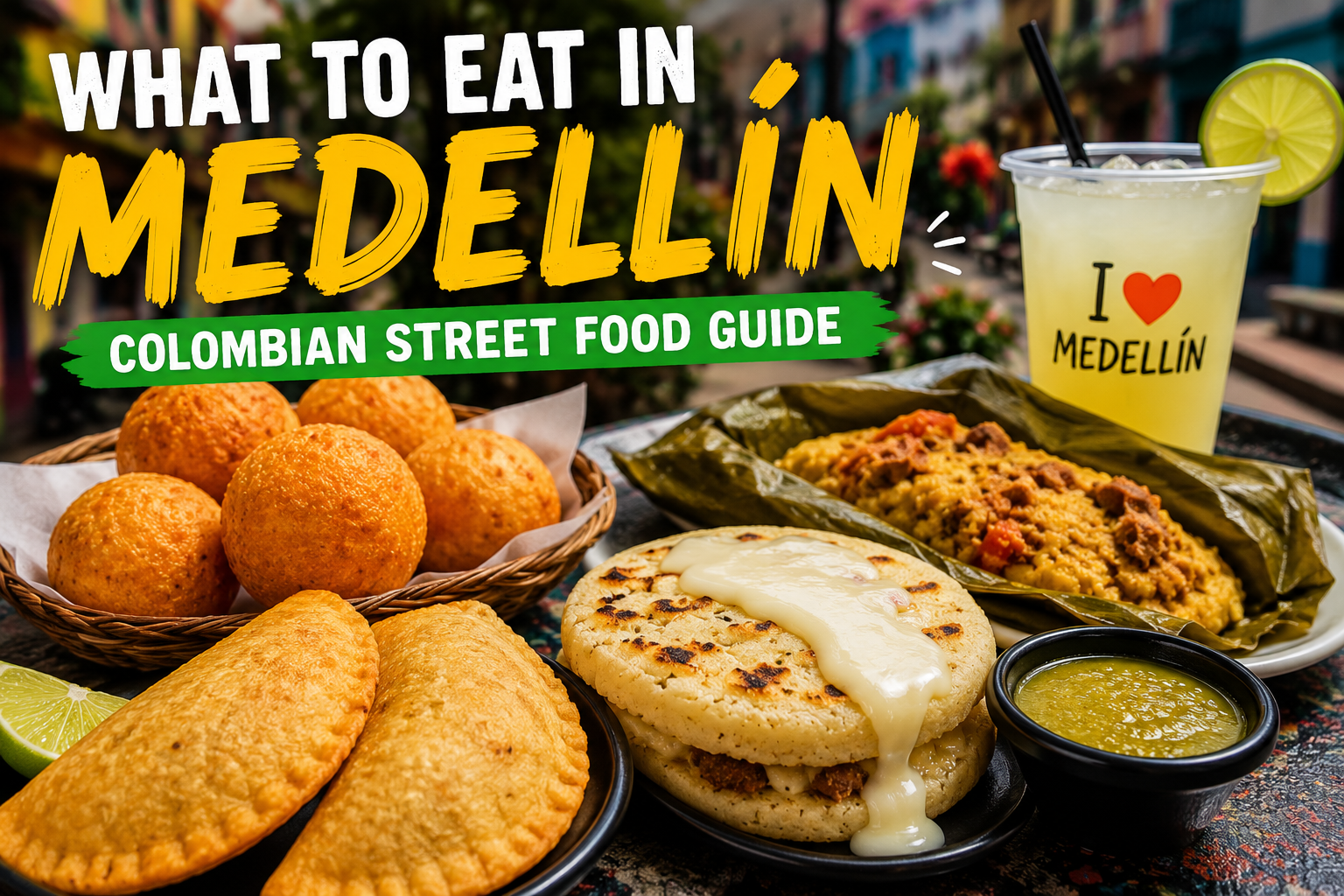 Voyageurs dégustant de la street food colombienne et des snacks traditionnels à Laureles Medellín