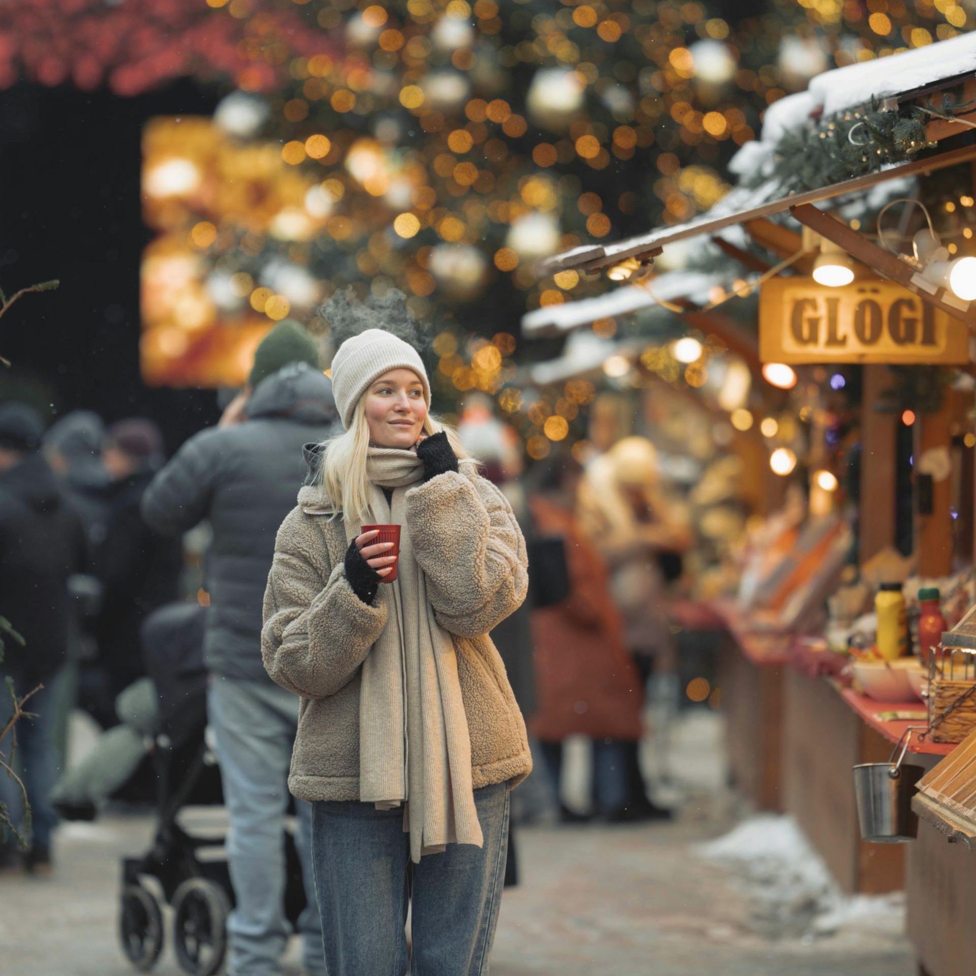 Des locaux dégustant de la street food chaude dans un stand caché de Berlin en hiver
