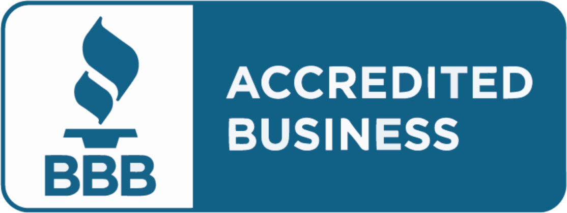 A blue sign that says accredited business on it