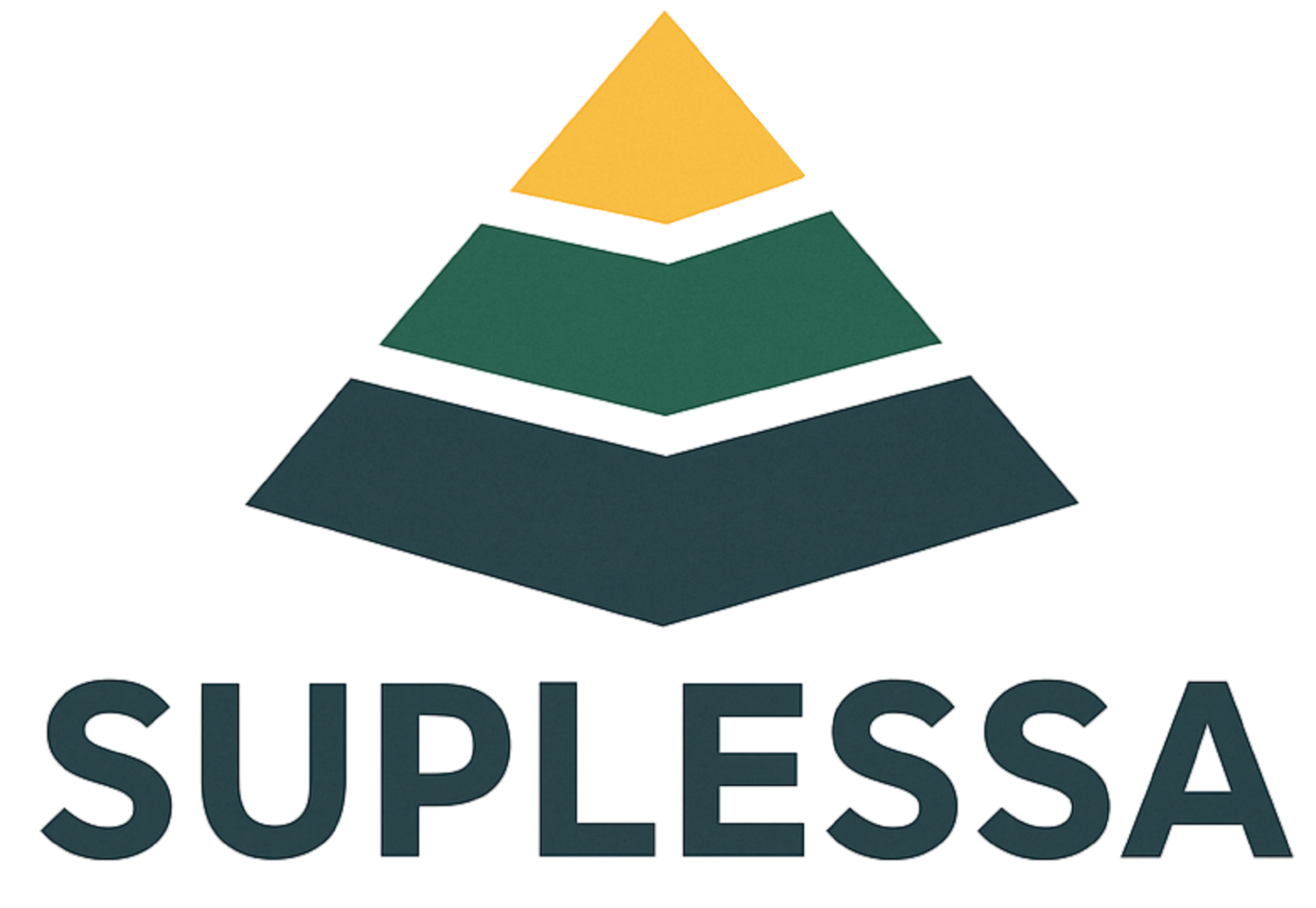 Logotipo con una pirámide en capas en tonos verdes y dorados, con la palabra 