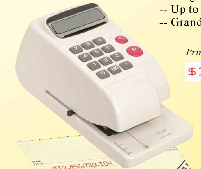 Máquina emisora ​​de cheques con teclado, impresión en cheque.