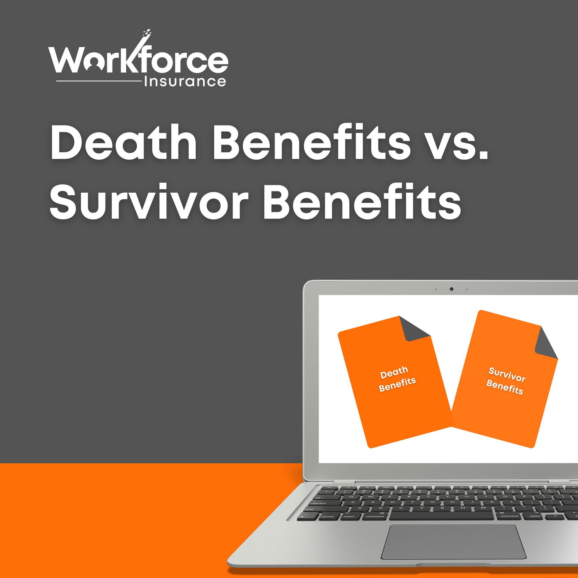 laptop screen displays death benefits vs. survivor benefits document comparison