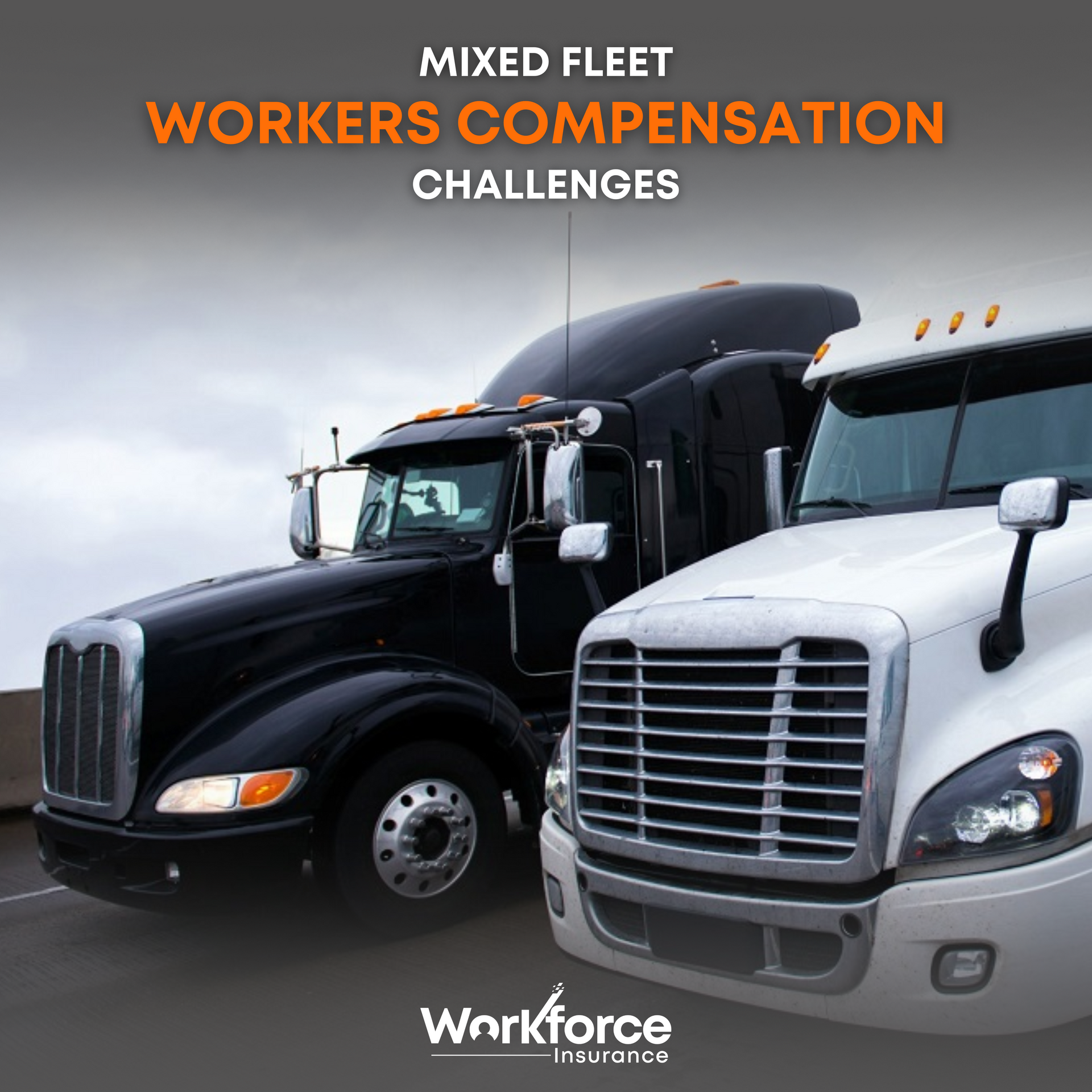 Two trucks driving on the highway represent the challenge of obtaining Workers Compensation coverage