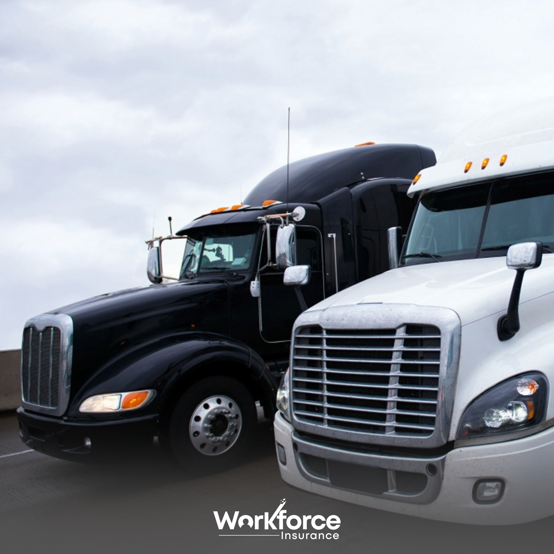 Two trucks driving on the highway represent the challenge of obtaining Workers Compensation coverage.