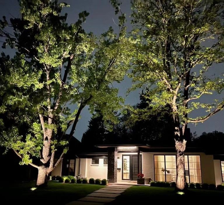 Professional outdoor lighting on house