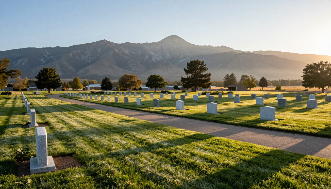 Peaceful cemetery landscape in Utah County with mountain views