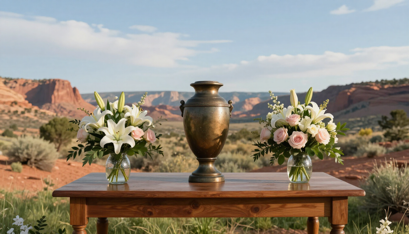Elegant cremation urn with flowers representing affordable services in Utah County.