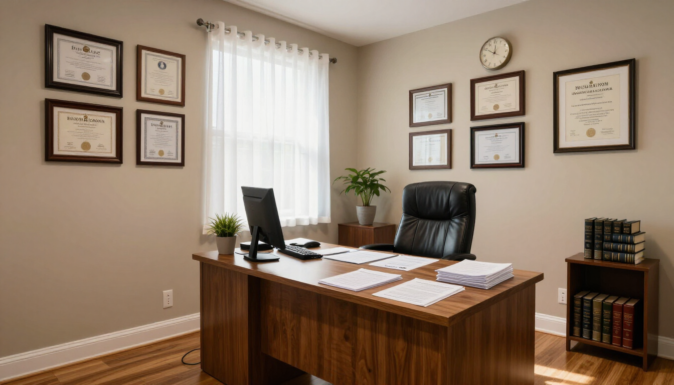 Official Utah state professional license document on a wooden desk.