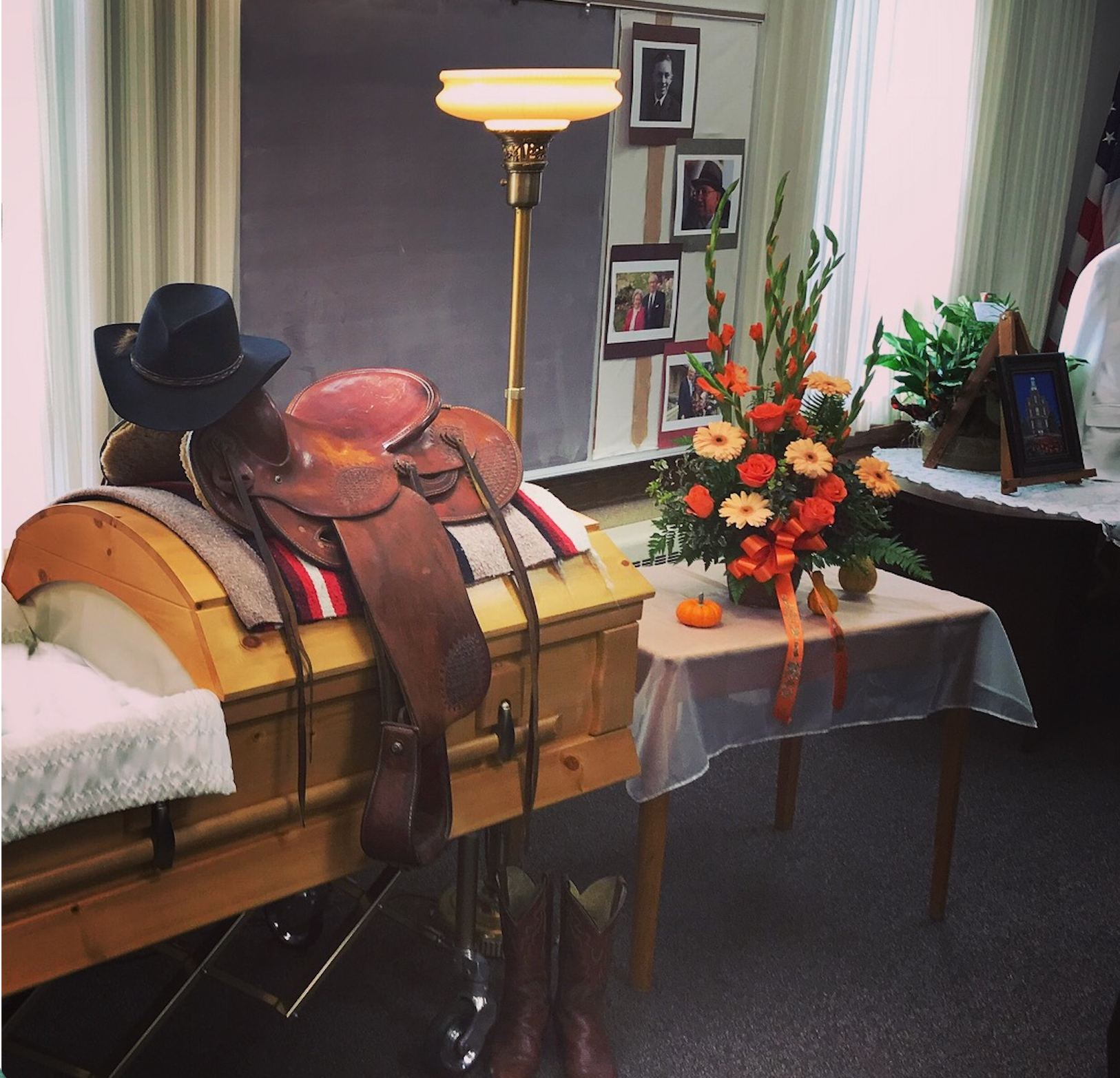 Peaceful interior of a Utah funeral home prepared for a visitation service.