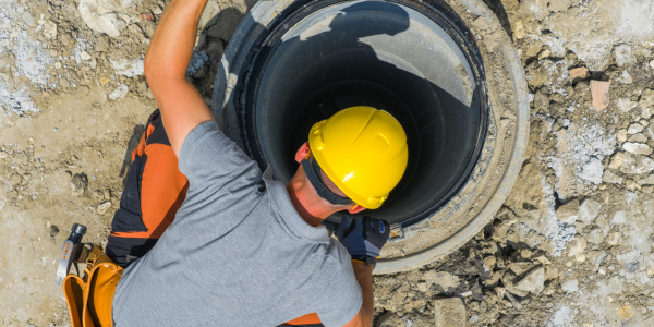 A plumber inspecting a sewer