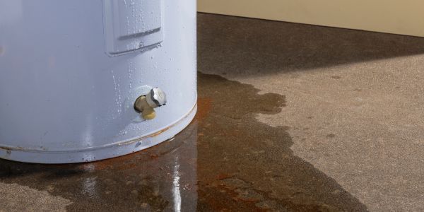A water heater is leaking water on the floor.