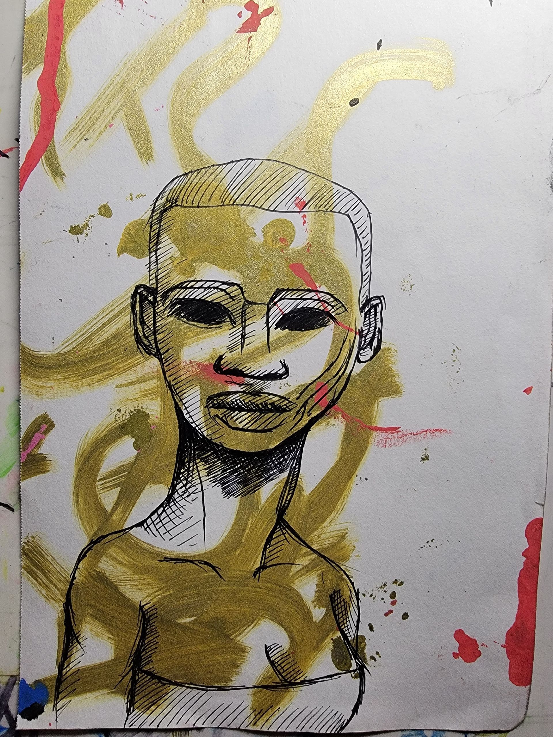 Mix media drawing of a abstract African woman.
