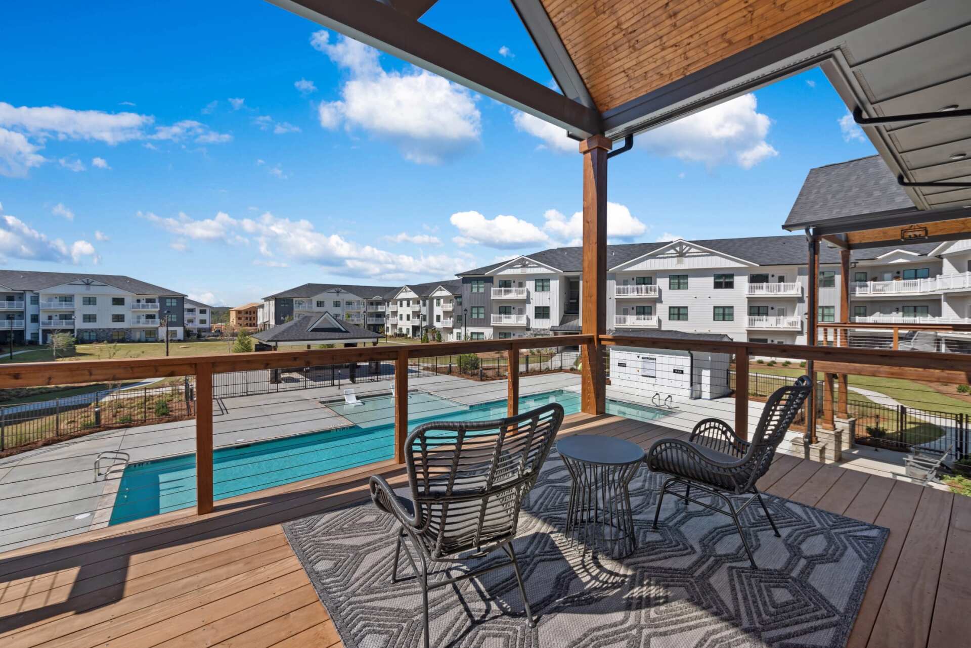 The Blakely apartment resort-style pool with sun deck.