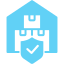 A blue shield with a castle and a check mark on it.