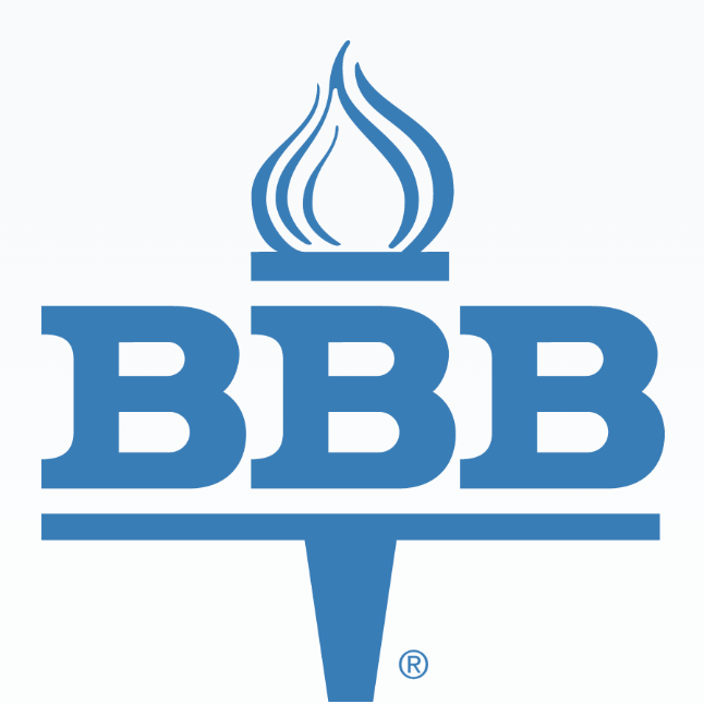Blue BBB logo with a torch flame.