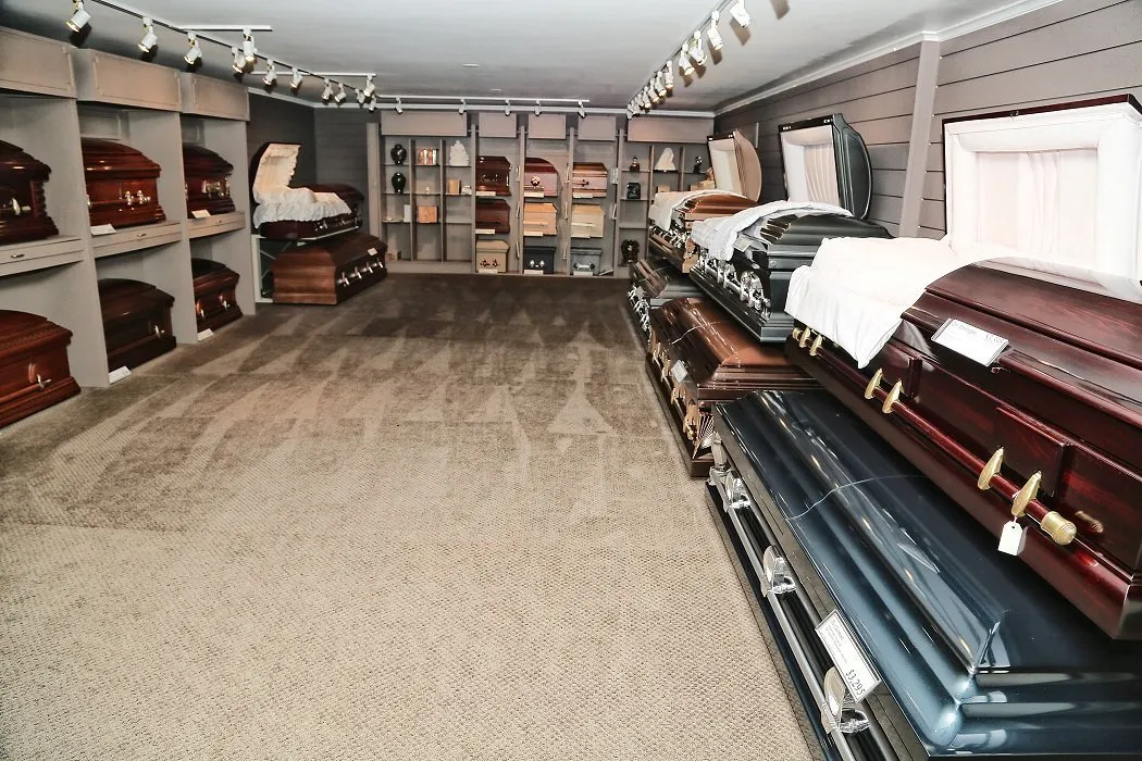 various caskets showroom