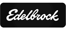 Edelbrock logo in white script on a black rectangular background with rounded corners.