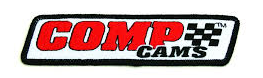 COMP CAMS logo on a white background with red text, black border, and a checkered flag.