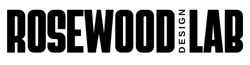 A black and white logo for rosewood design lab