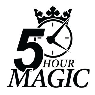 A black and white logo for a company called 5 hour magic