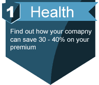 A blue banner with the words `` find out how your company can save 30 - 40 % on your premium ''